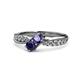 4 - Nicia Iolite and Blue Sapphire with Side Diamonds Bypass Ring 