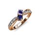 1 - Nicia Iolite and Blue Sapphire with Side Diamonds Bypass Ring 