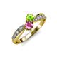 1 - Nicia Peridot and Pink Sapphire with Side Diamonds Bypass Ring 