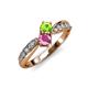 1 - Nicia Peridot and Pink Sapphire with Side Diamonds Bypass Ring 