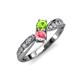 1 - Nicia Peridot and Pink Tourmaline with Side Diamonds Bypass Ring 