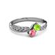 3 - Nicia Peridot and Pink Tourmaline with Side Diamonds Bypass Ring 