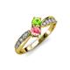 1 - Nicia Peridot and Pink Tourmaline with Side Diamonds Bypass Ring 