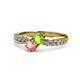 4 - Nicia Peridot and Pink Tourmaline with Side Diamonds Bypass Ring 