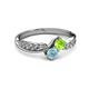 3 - Nicia Peridot and Aquamarine with Side Diamonds Bypass Ring 