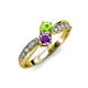 1 - Nicia Peridot and Amethyst with Side Diamonds Bypass Ring 