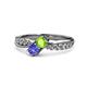 4 - Nicia Peridot and Tanzanite with Side Diamonds Bypass Ring 