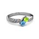 3 - Nicia Peridot and Blue Topaz with Side Diamonds Bypass Ring 