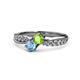 4 - Nicia Peridot and Blue Topaz with Side Diamonds Bypass Ring 