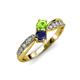 1 - Nicia Peridot and Blue Sapphire with Side Diamonds Bypass Ring 