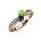 1 - Nicia Peridot and Blue Sapphire with Side Diamonds Bypass Ring 