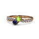 4 - Nicia Peridot and Blue Sapphire with Side Diamonds Bypass Ring 
