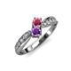 1 - Nicia Rhodolite Garnet and Amethyst with Side Diamonds Bypass Ring 