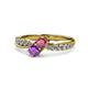 4 - Nicia Rhodolite Garnet and Amethyst with Side Diamonds Bypass Ring 