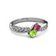 3 - Nicia Rhodolite Garnet and Peridot with Side Diamonds Bypass Ring 