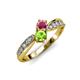 1 - Nicia Rhodolite Garnet and Peridot with Side Diamonds Bypass Ring 