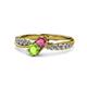 4 - Nicia Rhodolite Garnet and Peridot with Side Diamonds Bypass Ring 