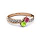 3 - Nicia Rhodolite Garnet and Peridot with Side Diamonds Bypass Ring 