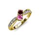1 - Nicia Red Garnet and Pink Sapphire with Side Diamonds Bypass Ring 