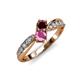 1 - Nicia Red Garnet and Pink Sapphire with Side Diamonds Bypass Ring 