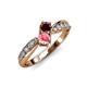 1 - Nicia Red Garnet and Pink Tourmaline with Side Diamonds Bypass Ring 