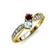 1 - Nicia Red Garnet and Aquamarine with Side Diamonds Bypass Ring 