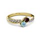 3 - Nicia Red Garnet and Aquamarine with Side Diamonds Bypass Ring 