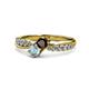 4 - Nicia Red Garnet and Aquamarine with Side Diamonds Bypass Ring 