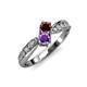 1 - Nicia Red Garnet and Amethyst with Side Diamonds Bypass Ring 