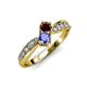 1 - Nicia Red Garnet and Tanzanite with Side Diamonds Bypass Ring 