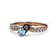 4 - Nicia Red Garnet and Blue Topaz with Side Diamonds Bypass Ring 