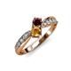 1 - Nicia Red Garnet and Citrine with Side Diamonds Bypass Ring 
