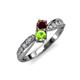 1 - Nicia Red Garnet and Peridot with Side Diamonds Bypass Ring 
