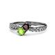4 - Nicia Red Garnet and Peridot with Side Diamonds Bypass Ring 