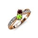 1 - Nicia Red Garnet and Peridot with Side Diamonds Bypass Ring 