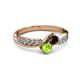 3 - Nicia Red Garnet and Peridot with Side Diamonds Bypass Ring 