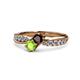 4 - Nicia Red Garnet and Peridot with Side Diamonds Bypass Ring 
