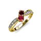 1 - Nicia Red Garnet and Ruby with Side Diamonds Bypass Ring 