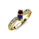 1 - Nicia Red Garnet and Blue Sapphire with Side Diamonds Bypass Ring 