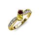 1 - Nicia Red Garnet and Yellow Sapphire with Side Diamonds Bypass Ring 