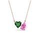 1 - Zuri 1.65 ctw Heart Shape Created Emerald with Pear Shape Created Pink Sapphire Toi Et Moi Women Pendant Necklace 