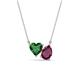 1 - Zuri 1.65 ctw Heart Shape Created Emerald with Pear Shape Rhodolite Garnet Toi Et Moi Women Pendant Necklace 