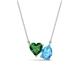 1 - Zuri 1.60 ctw Heart Shape Created Emerald with Pear Shape Blue Topaz Toi Et Moi Women Pendant Necklace 