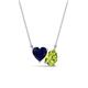 1 - Zuri 1.70 ctw Heart Shape Created Blue Sapphire with Pear Shape Peridot Toi Et Moi Women Pendant Necklace 
