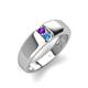 4 - Ethan 3.00 mm Round Amethyst and Blue Topaz 2 Stone Men Wedding Ring 