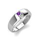 4 - Ethan 3.00 mm Round Amethyst and White Sapphire 2 Stone Men Wedding Ring 