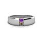 1 - Ethan 3.00 mm Round Amethyst and Smoky Quartz 2 Stone Men Wedding Ring 