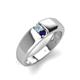 4 - Ethan 3.00 mm Round Aquamarine and Blue Sapphire 2 Stone Men Wedding Ring 
