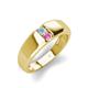 4 - Ethan 3.00 mm Round Aquamarine and Pink Sapphire 2 Stone Men Wedding Ring 