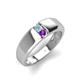4 - Ethan 3.00 mm Round Aquamarine and Amethyst 2 Stone Men Wedding Ring 